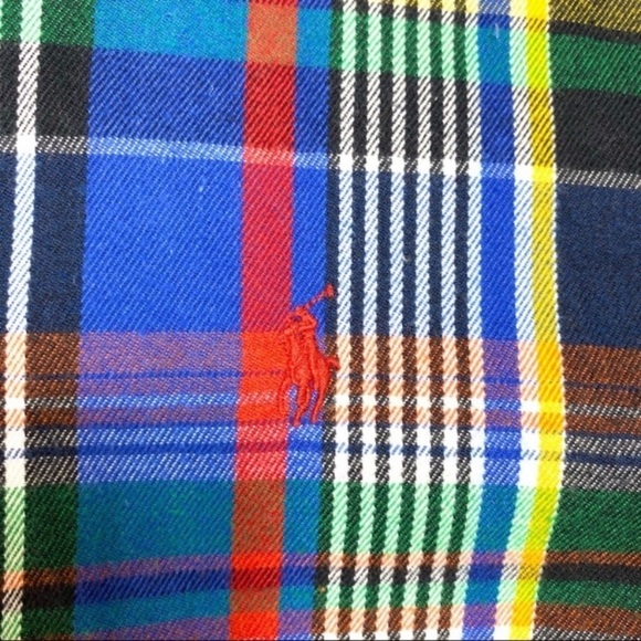 RALPH Lauren Vintage Custom Fit Plaid Flannel Shirt in Blue with Red - Picture 7 of 8
